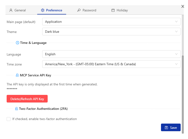 CubeDrive Preference page showing MCP Service API Key