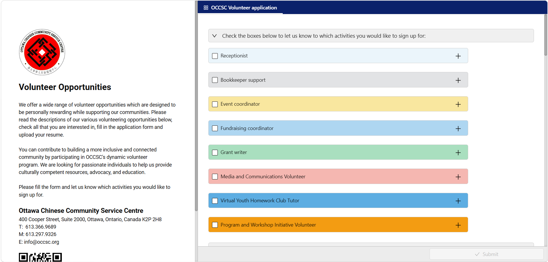 OCCSC volunteer application workflow